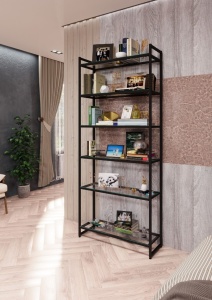 Стеллаж с полками PORTA ПС-2009Ч, 205 × 89 × 30 см, 6 полок — Стекло