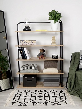 Стеллаж Отрада широкий с 5 полками из ЛДСП, 900х330х1260Н, черный/дуб