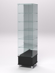 Витрина стеклянная "ПРИМАВЕРА ПОДИУМ МОДЕРН" №512 (с дверкой, задняя стенка - зеркало), Черный