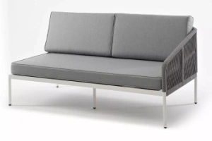 "Канны" левый модуль плетеный из роупа, каркас алюминий светло-серый (RAL7035) шагрень, роуп серый круглый, ткань серая 017цвет Серый