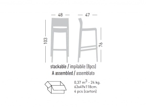 Стул пластиковый барный Bakhita 76 серый