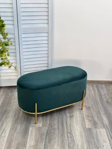 Пуф для гостиной ЗЕН (ZEN) цвет BLUVEL-78 зеленый, велюр / золотой каркасy