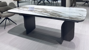 Стол ИНГЕРМАН (INGERMAN) 200 цвет КОРИЧНЕВЫЙ (KARAKATA BROWN) керамика / Темно-серый + шпон, ®DISAUR