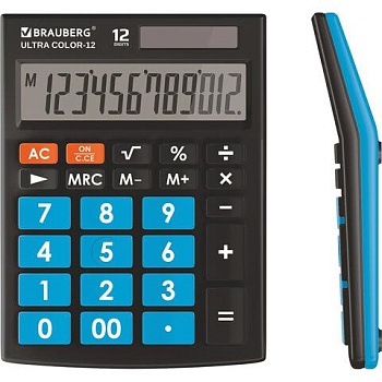 Калькулятор настольный BRAUBERG ULTRA COLOR-12-BKBU (192x143 мм), 12 разрядов, двойное питание, ЧЕРНО-ГОЛУБОЙ, 250497