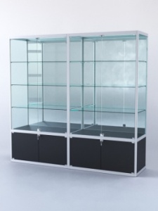 Витрина "ПРЯМОУГОЛЬНАЯ" №2-2м-500-3 (задняя стенка - зеркало), Черный