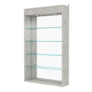Витрина настенная с регулировочными полками №2-4Г-РЕГ с зеркалом и с подсветкой, Метрополитан Грей