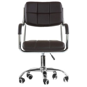 Кресло на колесиках, хром, коричневая кожа