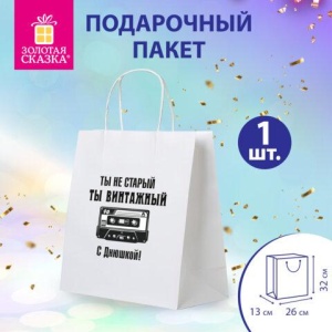 Пакет подарочный (1 штука) 26х13х32 см (L) "Винтажный", крафт, ЗОЛОТАЯ СКАЗКА, 700854