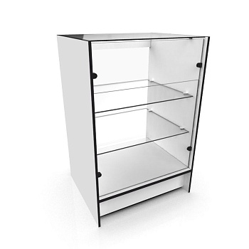 ПР-32-60-Б прилавок узкий остекленный в пол для магазина цвет Белый с черной кромкой