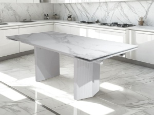 Стол МОЦАРТ 200 Белый мрамор, стекло / Белый