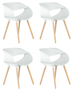 Набор 4 шт Стул обеденный DOBRIN ALIEN, ножки светлый бук, цвет белый (W-02)
