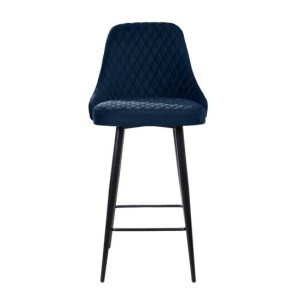 Стул барный William, бархат синий / черный конус