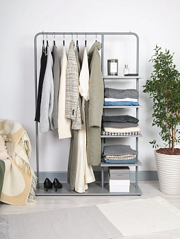 Вешалка напольная Отрада с пятью полками для одежды и обуви из ЛДСП, 1000х330х1500Н, серый/серый