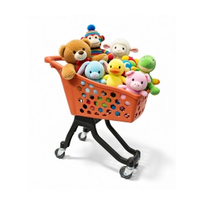 Пластиковая покупательская тележка детская 25 литров, оранжевая, задняя стенка черная