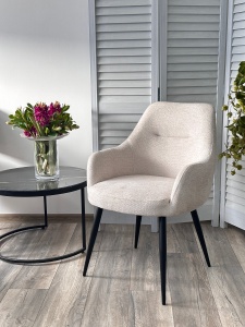 Стул СТАМЕН (STAMEN) ткань DAVIS RETRO BLISS 02 светло-бежевый / черный каркас, ®DISAUR