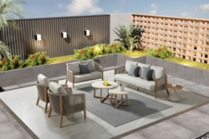 "Куршевель" лаунж-зона 7-местная плетеная из роупа, цвет светло-серый, каркас под деревоцвет Серый